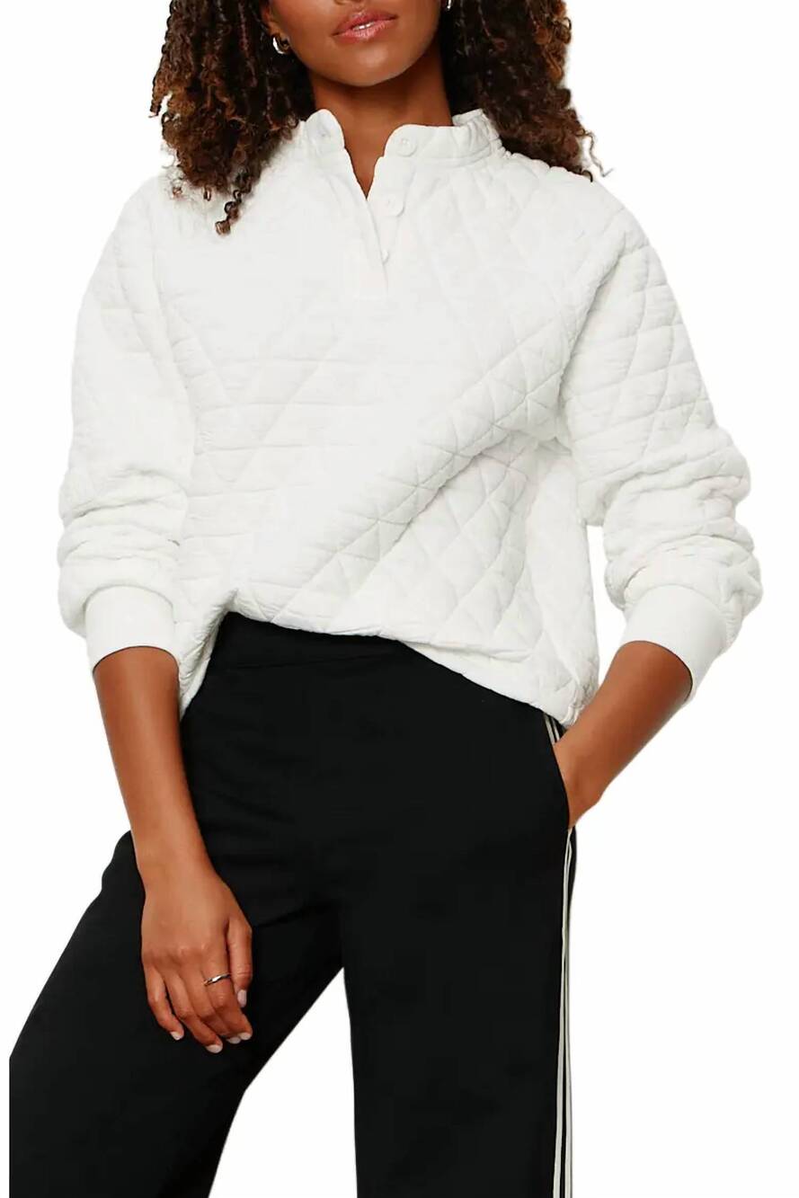 NEW SANCTUARY quilted button up popover sweatshirt in chalk